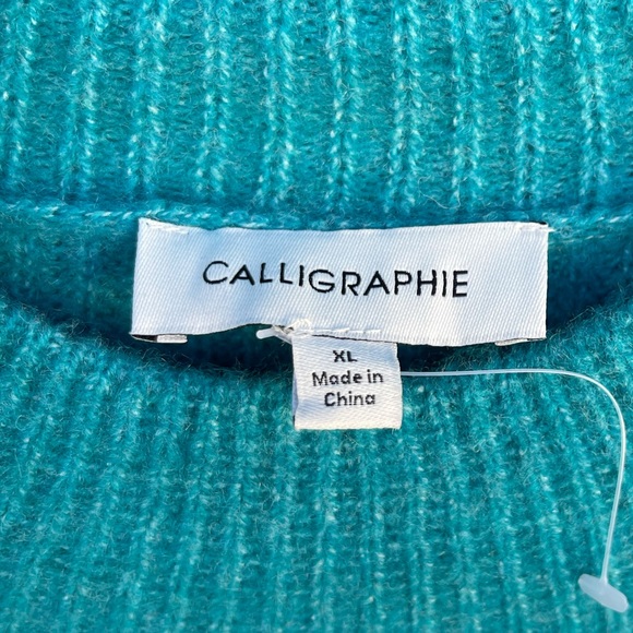 Calligraphie Sweater XL New Teal Bling Chains Western Soft Mock Neck Comfy - Picture 3 of 5